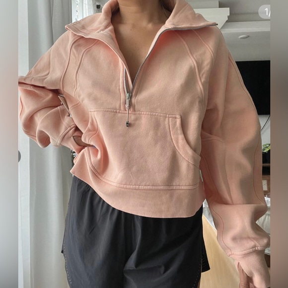 ❤️LULULEMON SCUBA OVERSIZED FUNNEL NECK HALF ZIP HOODIE-PEACH SATIN-M/L & XL/XXL - Picture 4 of 13